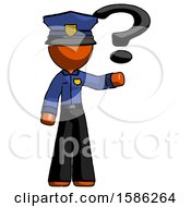 Poster, Art Print Of Orange Police Man Holding Question Mark To Right