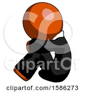 Poster, Art Print Of Orange Clergy Man Sitting With Head Down Facing Sideways Left