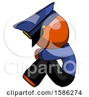 Poster, Art Print Of Orange Police Man Sitting With Head Down Facing Sideways Left