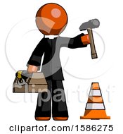 Poster, Art Print Of Orange Clergy Man Under Construction Concept Traffic Cone And Tools