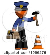 Poster, Art Print Of Orange Police Man Under Construction Concept Traffic Cone And Tools