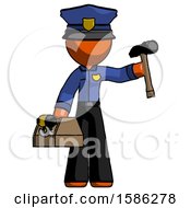 Poster, Art Print Of Orange Police Man Holding Tools And Toolchest Ready To Work