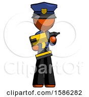 Poster, Art Print Of Orange Police Man Holding Large Drill