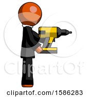 Poster, Art Print Of Orange Clergy Man Using Drill Drilling Something On Right Side