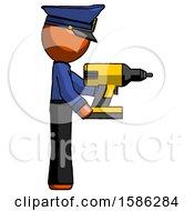 Poster, Art Print Of Orange Police Man Using Drill Drilling Something On Right Side