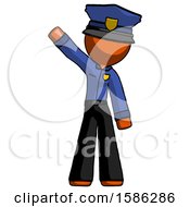 Orange Police Man Waving Emphatically With Right Arm
