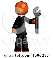 Poster, Art Print Of Orange Clergy Man Holding Wrench Ready To Repair Or Work