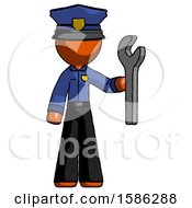 Poster, Art Print Of Orange Police Man Holding Wrench Ready To Repair Or Work