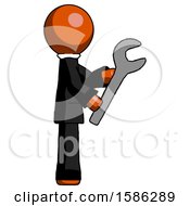 Poster, Art Print Of Orange Clergy Man Using Wrench Adjusting Something To Right