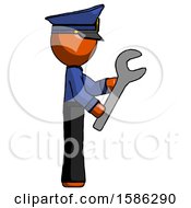Poster, Art Print Of Orange Police Man Using Wrench Adjusting Something To Right