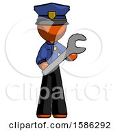 Orange Police Man Holding Large Wrench With Both Hands