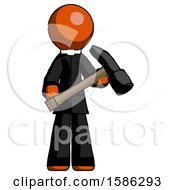Poster, Art Print Of Orange Clergy Man Holding Hammer Ready To Work
