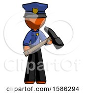 Poster, Art Print Of Orange Police Man Holding Hammer Ready To Work