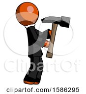 Poster, Art Print Of Orange Clergy Man Hammering Something On The Right