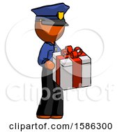 Poster, Art Print Of Orange Police Man Giving A Present