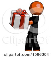 Poster, Art Print Of Orange Clergy Man Presenting A Present With Large Red Bow On It