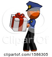 Poster, Art Print Of Orange Police Man Presenting A Present With Large Red Bow On It