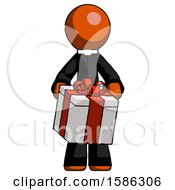Poster, Art Print Of Orange Clergy Man Gifting Present With Large Bow Front View