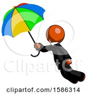 Poster, Art Print Of Orange Clergy Man Flying With Rainbow Colored Umbrella