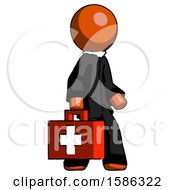 Orange Clergy Man Walking With Medical Aid Briefcase To Right