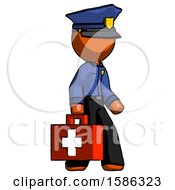 Poster, Art Print Of Orange Police Man Walking With Medical Aid Briefcase To Right
