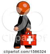 Orange Clergy Man Walking With Medical Aid Briefcase To Left