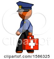 Poster, Art Print Of Orange Police Man Walking With Medical Aid Briefcase To Left