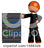 Poster, Art Print Of Orange Clergy Man With Server Rack Leaning Confidently Against It