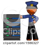 Poster, Art Print Of Orange Police Man With Server Rack Leaning Confidently Against It