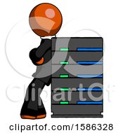 Poster, Art Print Of Orange Clergy Man Resting Against Server Rack