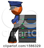 Poster, Art Print Of Orange Police Man Resting Against Server Rack