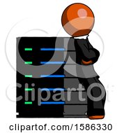 Poster, Art Print Of Orange Clergy Man Resting Against Server Rack Viewed At Angle