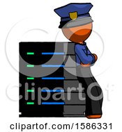 Poster, Art Print Of Orange Police Man Resting Against Server Rack Viewed At Angle