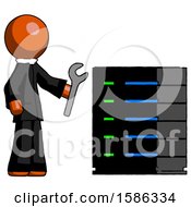 Poster, Art Print Of Orange Clergy Man Server Administrator Doing Repairs
