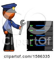 Poster, Art Print Of Orange Police Man Server Administrator Doing Repairs