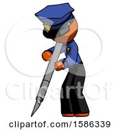 Poster, Art Print Of Orange Police Man Cutting With Large Scalpel