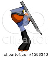 Poster, Art Print Of Orange Police Man Stabbing Or Cutting With Scalpel