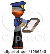Poster, Art Print Of Orange Police Man Using Clipboard And Pencil