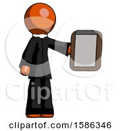 Orange Clergy Man Showing Clipboard To Viewer