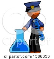 Orange Police Man Holding Test Tube Beside Beaker Or Flask