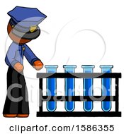 Poster, Art Print Of Orange Police Man Using Test Tubes Or Vials On Rack