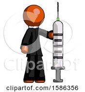 Orange Clergy Man Holding Large Syringe