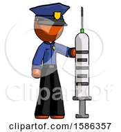 Orange Police Man Holding Large Syringe