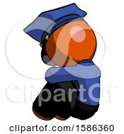 Poster, Art Print Of Orange Police Man Sitting With Head Down Back View Facing Left