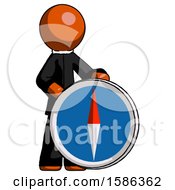 Orange Clergy Man Standing Beside Large Compass