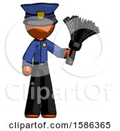 Poster, Art Print Of Orange Police Man Holding Feather Duster Facing Forward