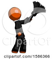 Poster, Art Print Of Orange Clergy Man Dusting With Feather Duster Upwards
