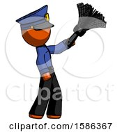 Poster, Art Print Of Orange Police Man Dusting With Feather Duster Upwards
