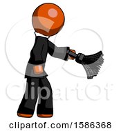 Poster, Art Print Of Orange Clergy Man Dusting With Feather Duster Downwards