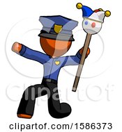 Poster, Art Print Of Orange Police Man Holding Jester Staff Posing Charismatically